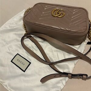 Gucci Taupe Leather Crossbody Bag with Gold Accents